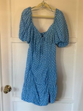 Zara Blue Polka Dot Puff Sleeve Midi Dress